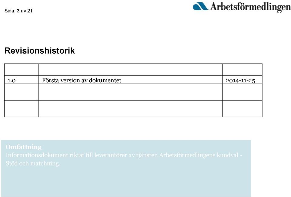 0 Första version av dokumentet 2014-11-25 Omfattning