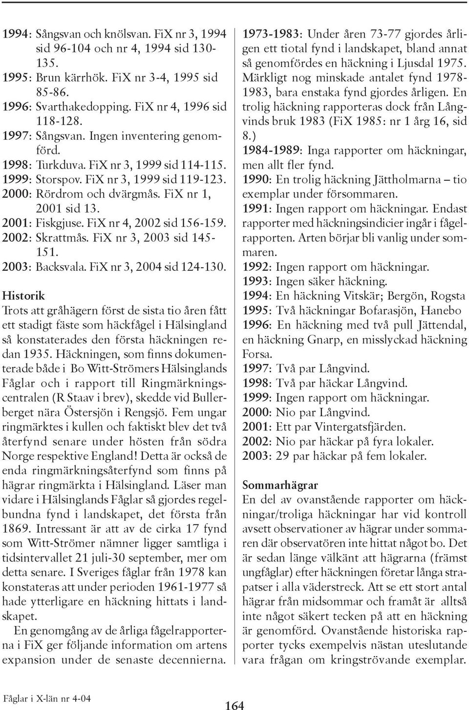 FiX nr 4, 2002 sid 156-159. 2002: Skrattmås. FiX nr 3, 2003 sid 145-151. 2003: Backsvala. FiX nr 3, 2004 sid 124-130.