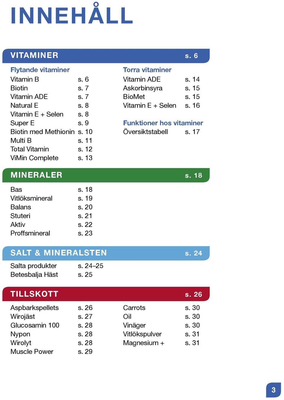 12 ViMin Complete s. 13 MINERALER s. 18 Bas s. 18 Vitlöksmineral s. 19 Balans s. 20 Stuteri s. 21 Aktiv s. 22 Proffsmineral s. 23 SALT & MINERALSTEN s. 24 Salta produkter s.