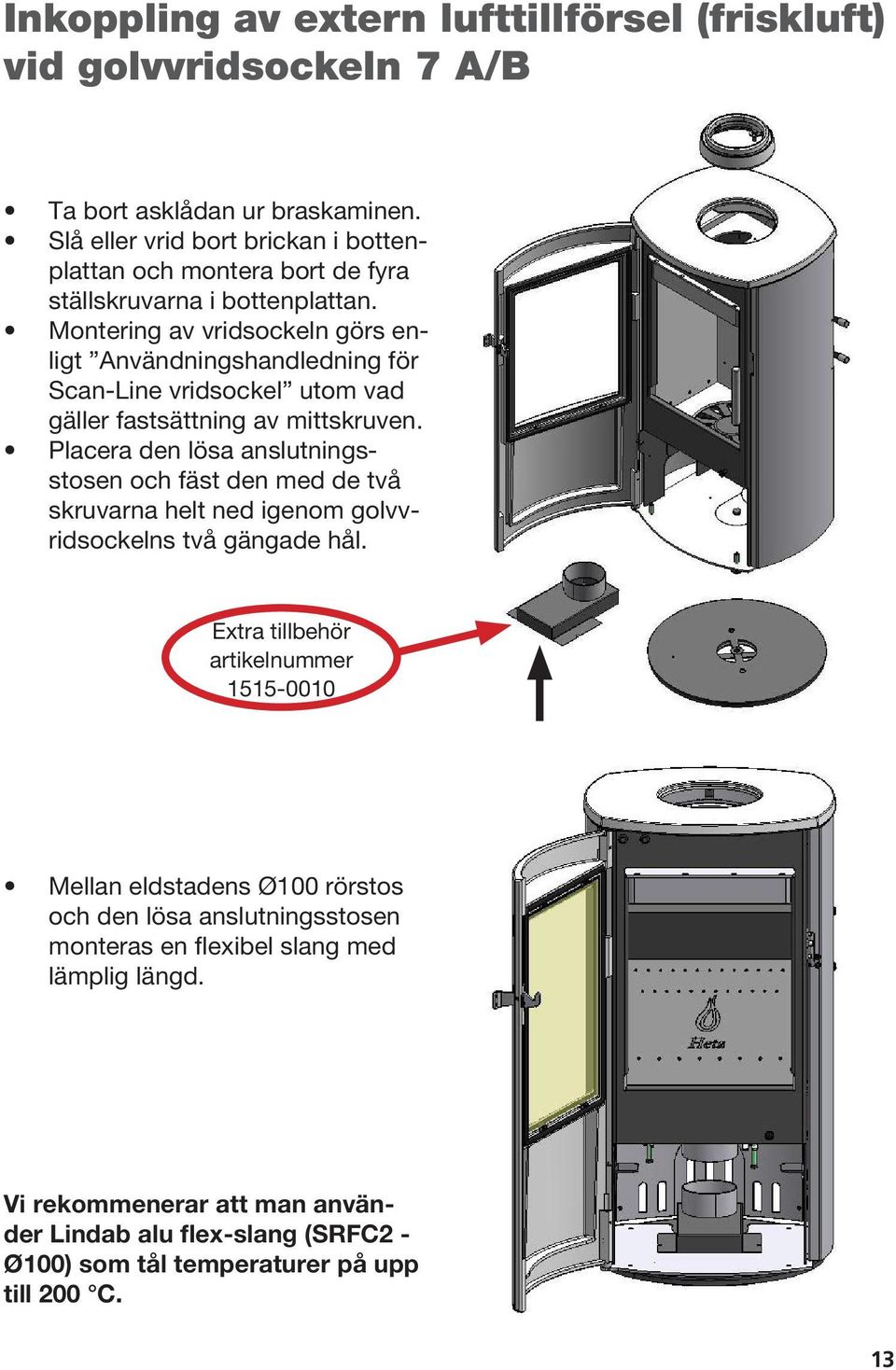 Montering av vridsockeln görs enligt Användningshandledning för Scan-Line vridsockel utom vad gäller fastsättning av mittskruven.