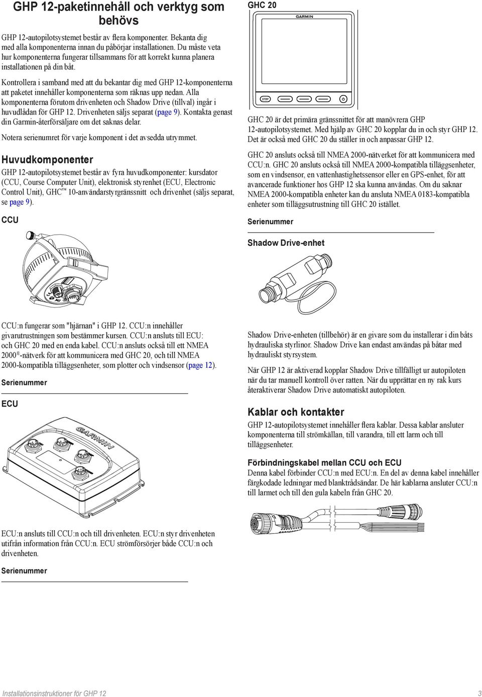 Kontrollera i samband med att du bekantar dig med GHP 12-komponenterna att paketet innehåller komponenterna som räknas upp nedan.