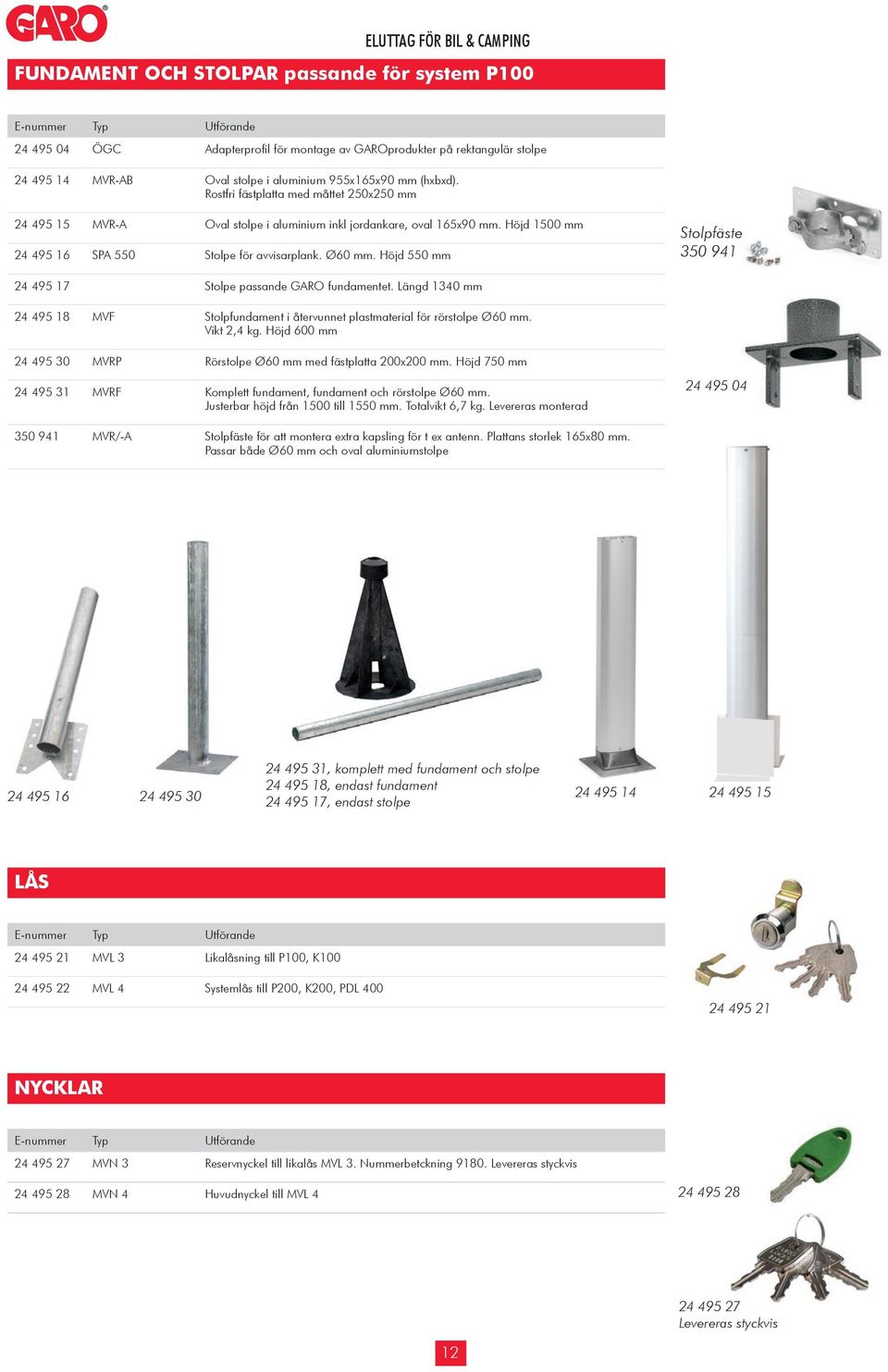 Höjd 550 mm Stolpfäste 350 941 24 495 17 Stolpe passande GARO fundamentet. Längd 1340 mm 24 495 18 MVF Stolpfundament i återvunnet plastmaterial för rörstolpe Ø60 mm. Vikt 2,4 kg.