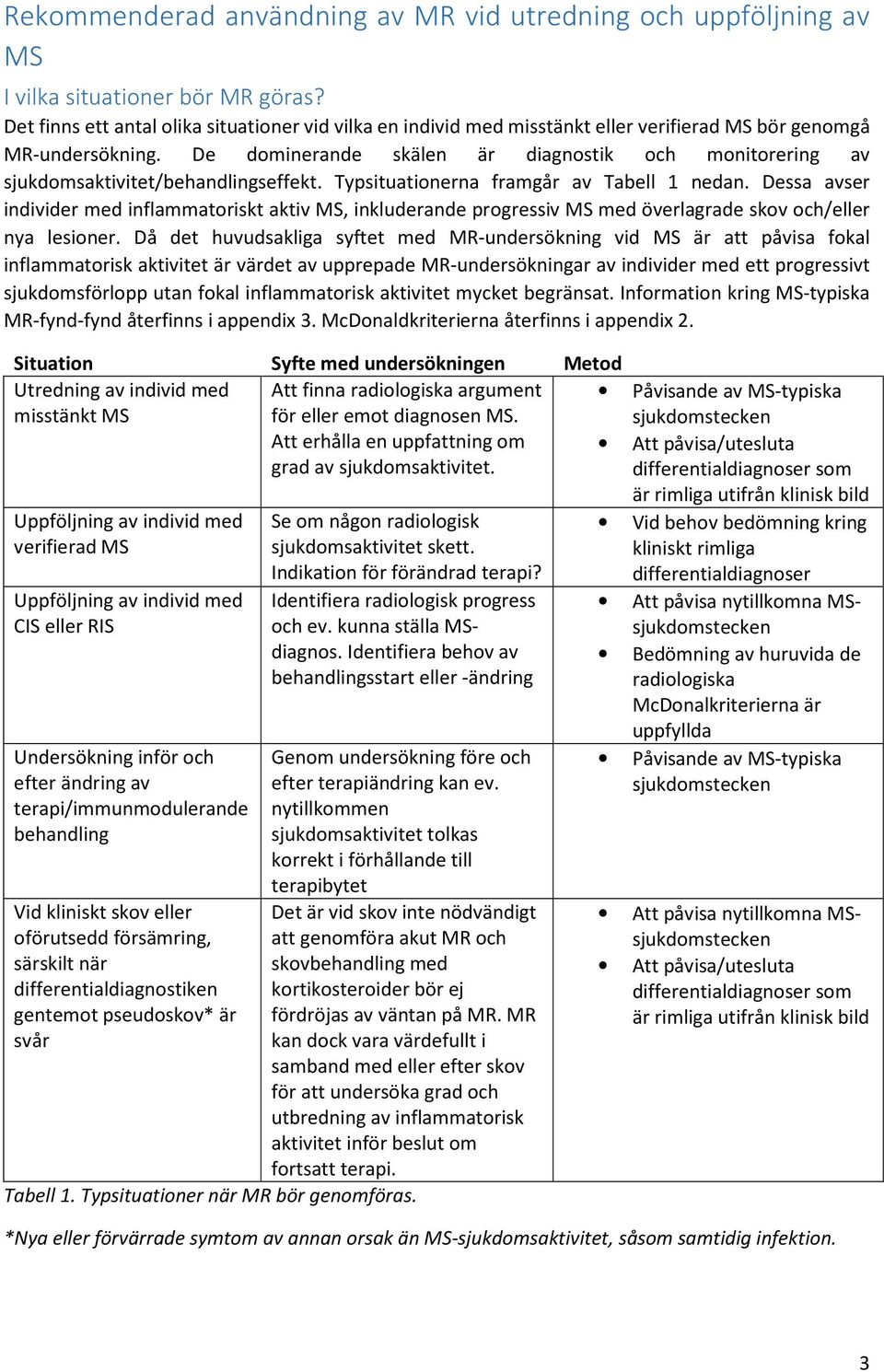 De dominerande skälen är diagnostik och monitorering av sjukdomsaktivitet/behandlingseffekt. Typsituationerna framgår av Tabell 1 nedan.