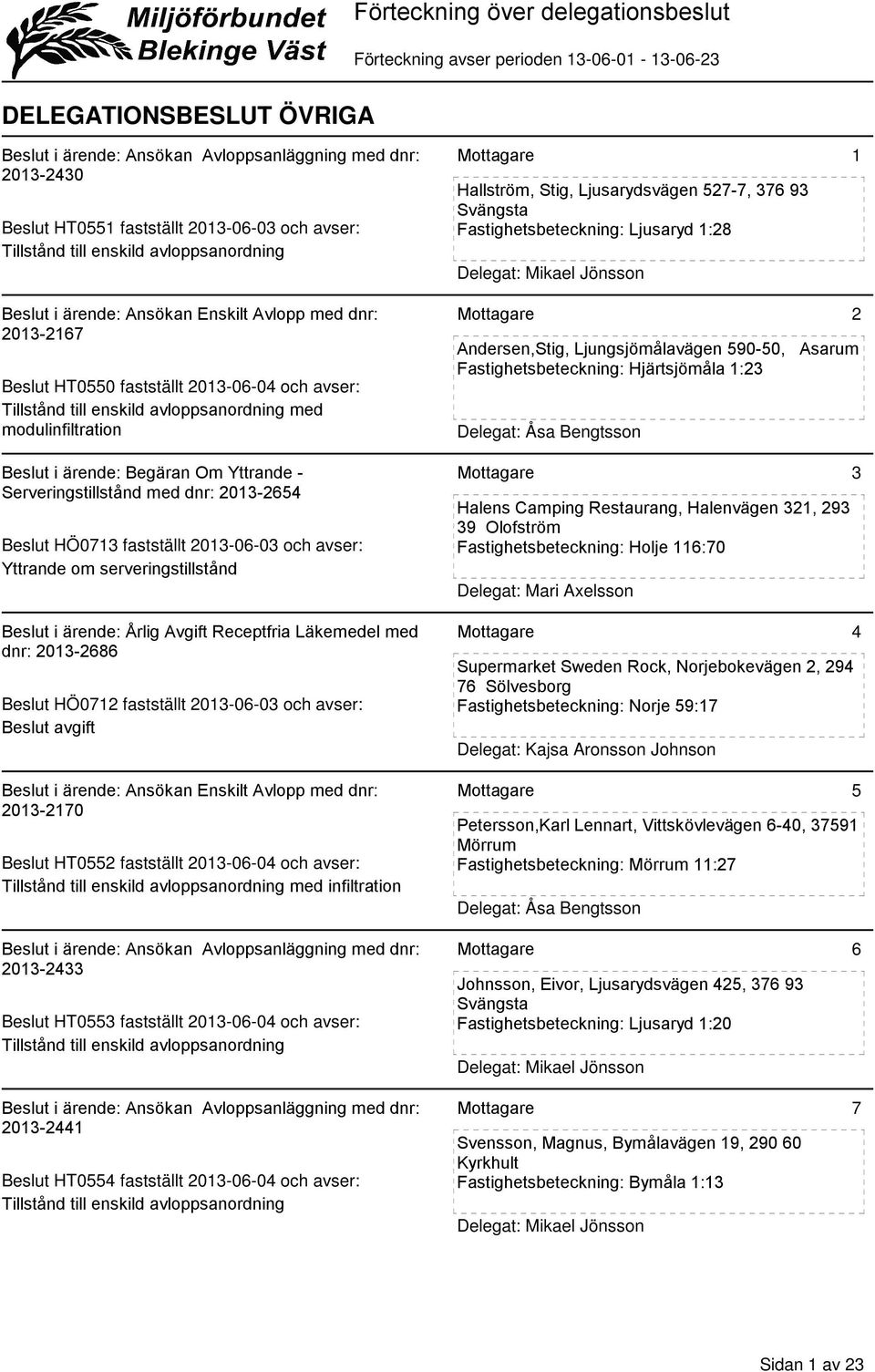 avloppsanordning med modulinfiltration Beslut i ärende: Begäran Om Yttrande - Serveringstillstånd med dnr: 2013-2654 Beslut HÖ0713 fastställt 2013-06-03 och avser: Yttrande om serveringstillstånd