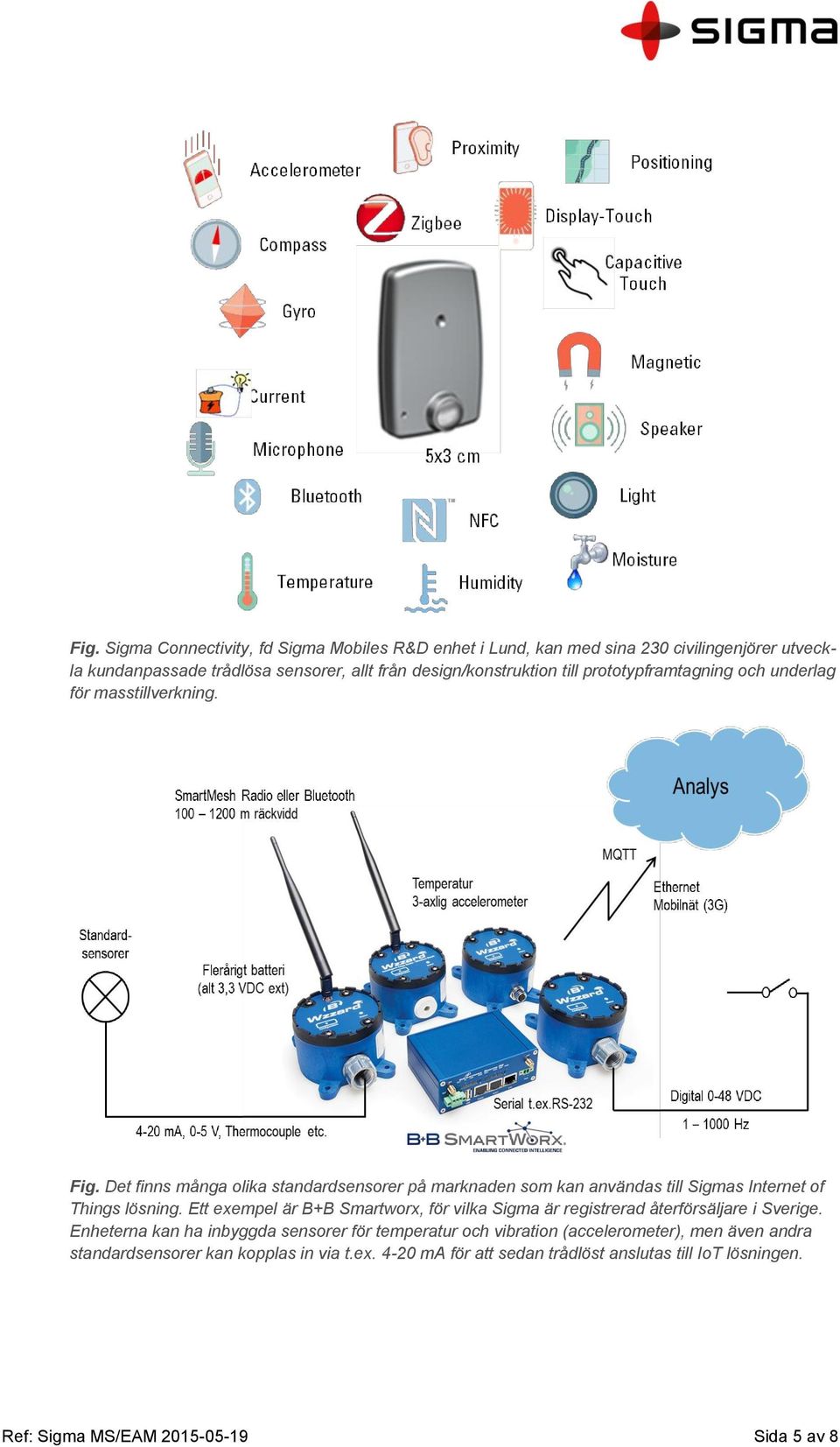 Det finns många olika standardsensorer på marknaden som kan användas till Sigmas Internet of Things lösning.