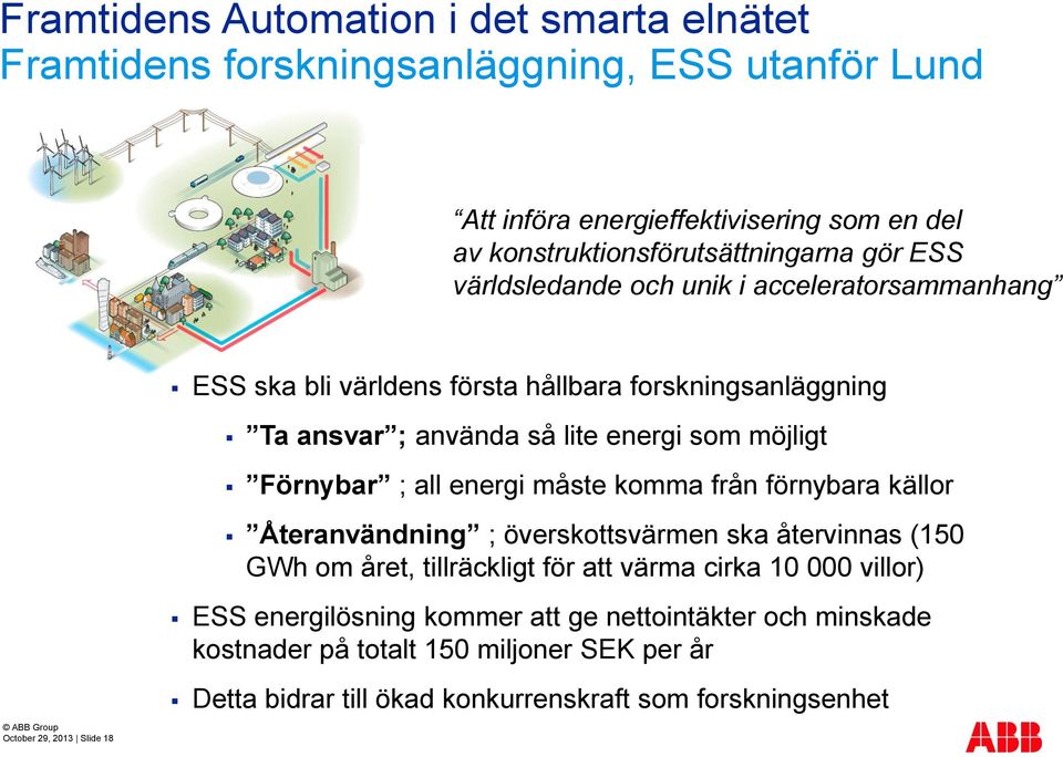 ; all energi måste komma från förnybara källor Återanvändning ; överskottsvärmen ska återvinnas (150 GWh om året, tillräckligt för att värma cirka 10 000 villor)