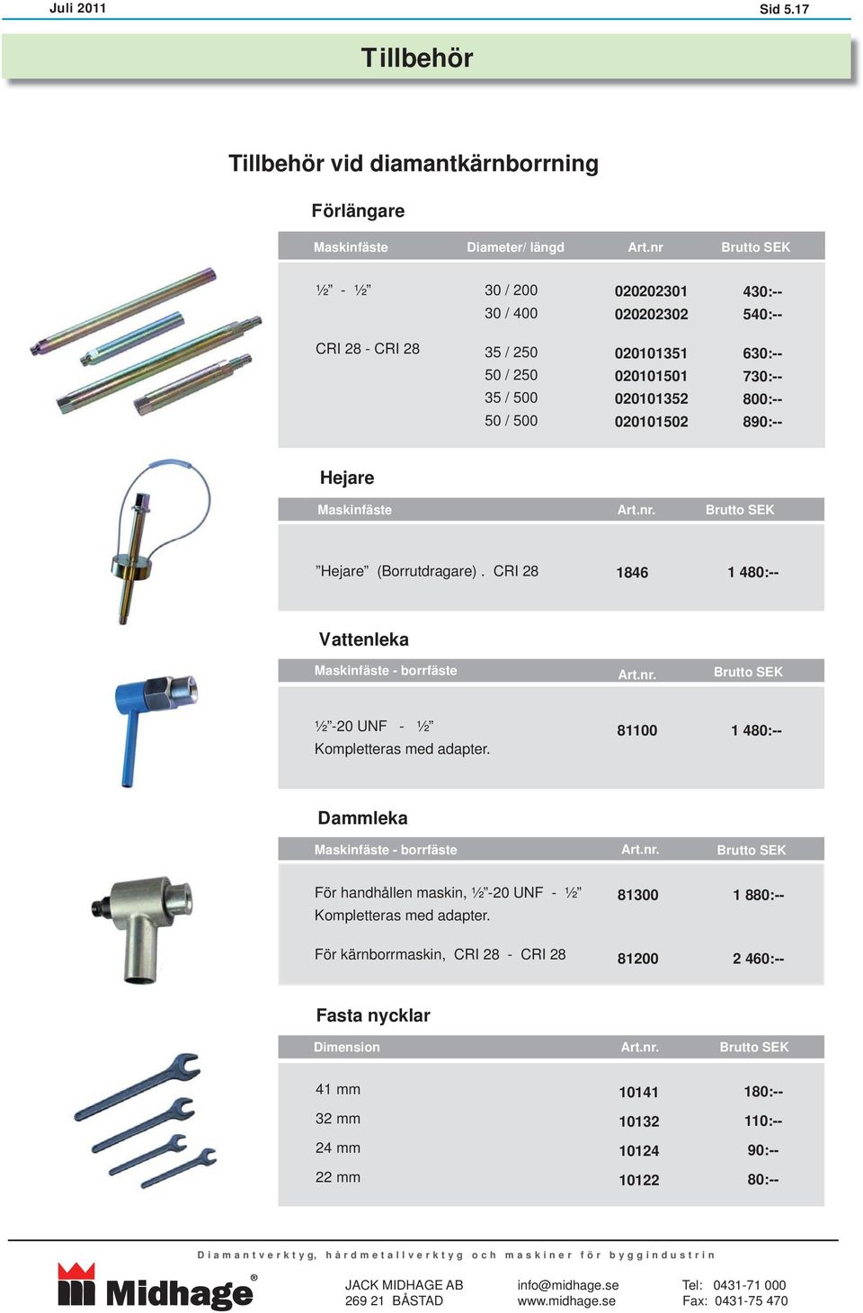 Maskinfäste Art.nr. Hejare (Borrutdragare). CRI 28 184 1 480:-- Vattenleka Maskinfäste - borrfäste Art.nr. ½ - UNF - ½ Kompletteras med adapter.