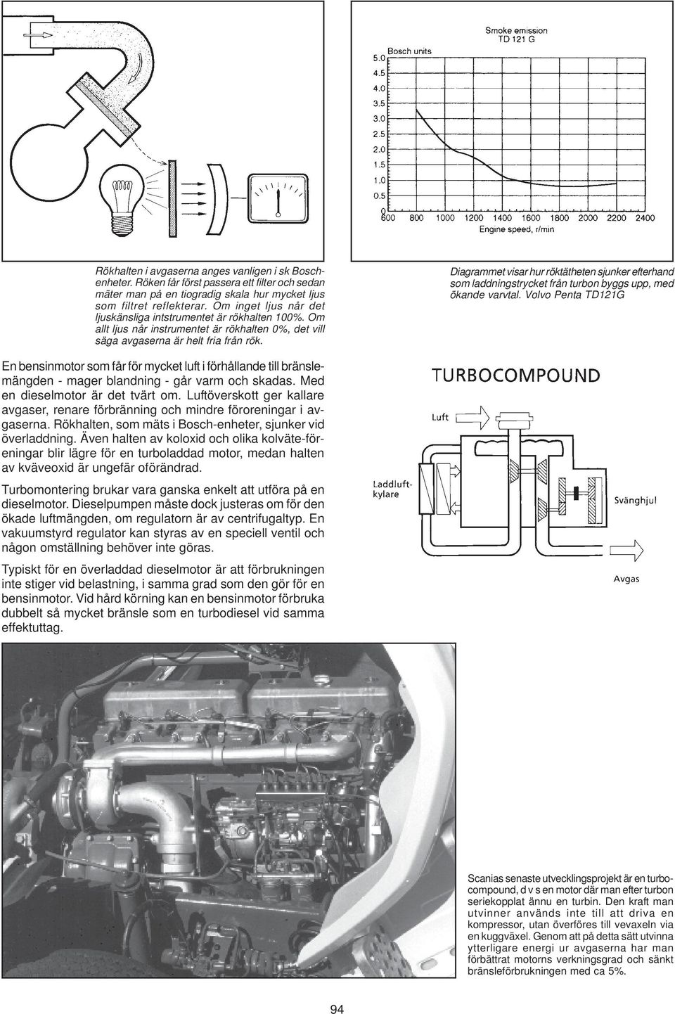Diagrammet visar hur röktätheten sjunker efterhand som laddningstrycket från turbon byggs upp, med ökande varvtal.