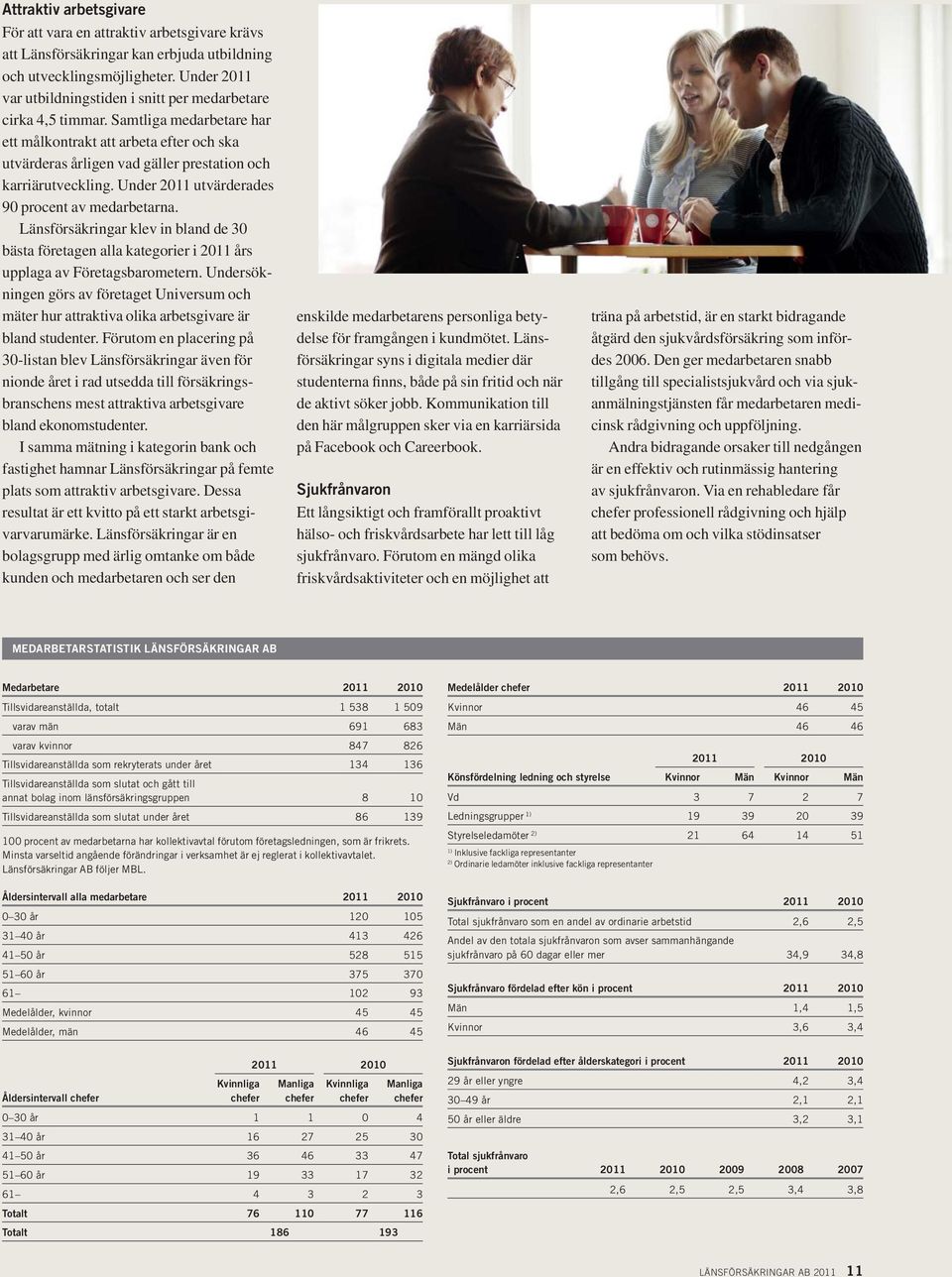 Samtliga medarbetare har ett målkontrakt att arbeta efter och ska utvärderas årligen vad gäller prestation och karriärutveckling. Under 2011 utvärderades 90 procent av medarbetarna.