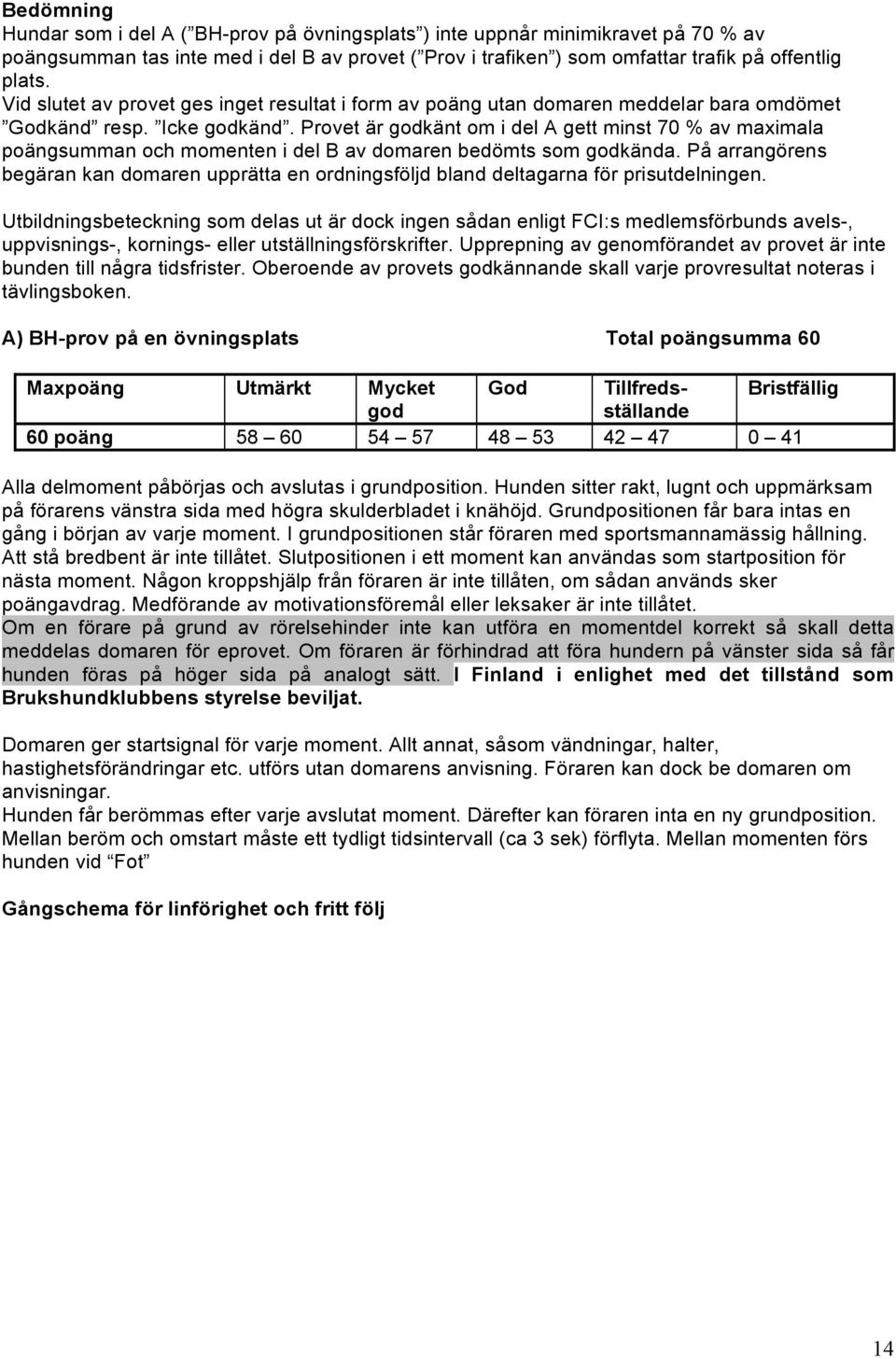 Provet är godkänt om i del A gett minst 70 % av maximala poängsumman och momenten i del B av domaren bedömts som godkända.