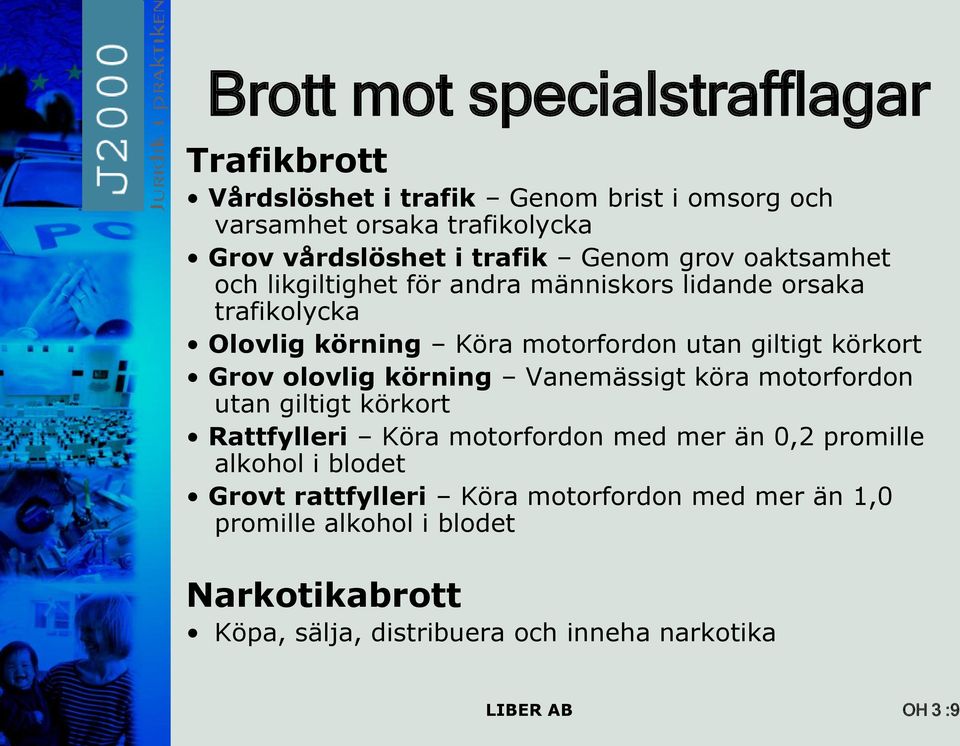 Grov olovlig körning Vanemässigt köra motorfordon utan giltigt körkort Rattfylleri Köra motorfordon med mer än 0,2 promille alkohol i blodet