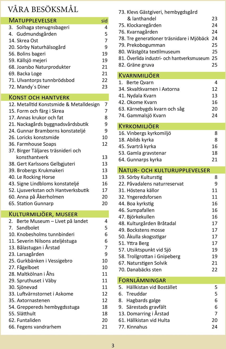 Annas krukor och fat 8 21. Nackagårds byggnadsvårdsbutik 9 24. Gunnar Bramborns konstateljé 9 26. Loricks konstsmide 10 36. Farmhouse Soaps 12 37. Birger Täljares träsnideri och konsthantverk 13 38.