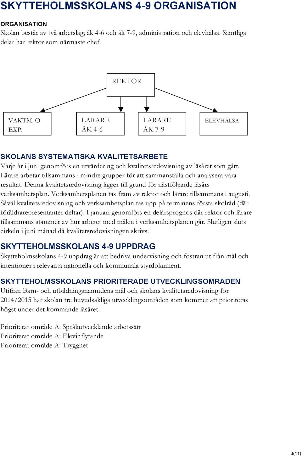 Lärare arbetar tillsammans i mindre grupper för att sammanställa och analysera våra resultat. Denna kvalitetsredovisning ligger till grund för nästföljande läsårs verksamhetsplan.