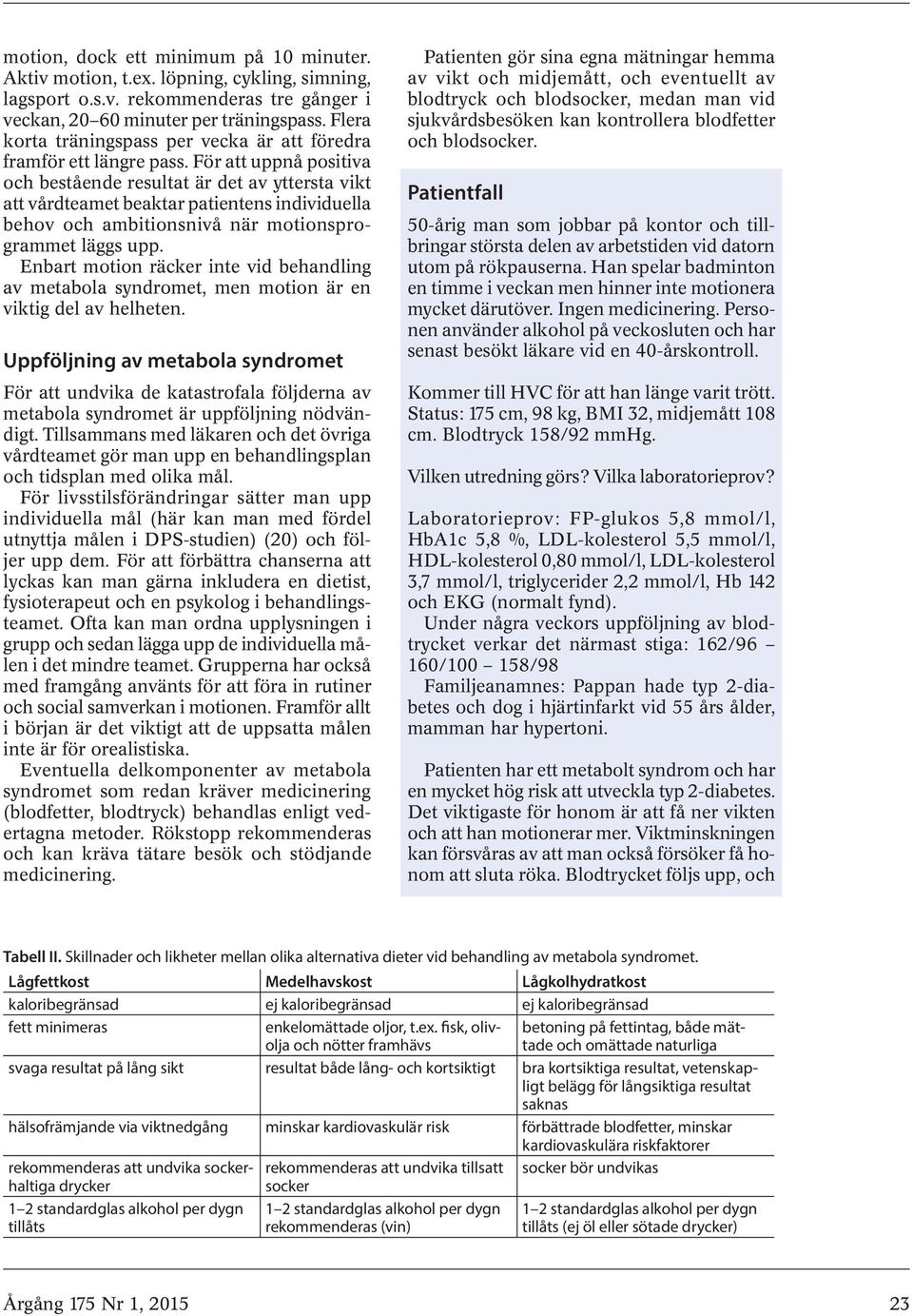 För att uppnå positiva och bestående resultat är det av yttersta vikt att vårdteamet beaktar patientens individuella behov och ambitionsnivå när motionsprogrammet läggs upp.