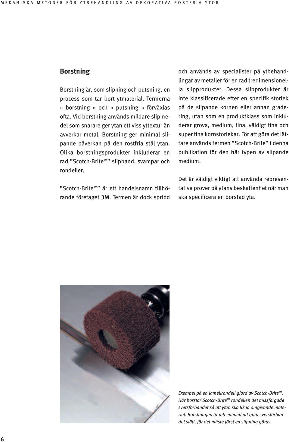 Olika borstningsprodukter inkluderar en rad Scotch-Brite TM slipband, svampar och rondeller. Scotch-Brite TM är ett handelsnamn tillhörande företaget 3M.