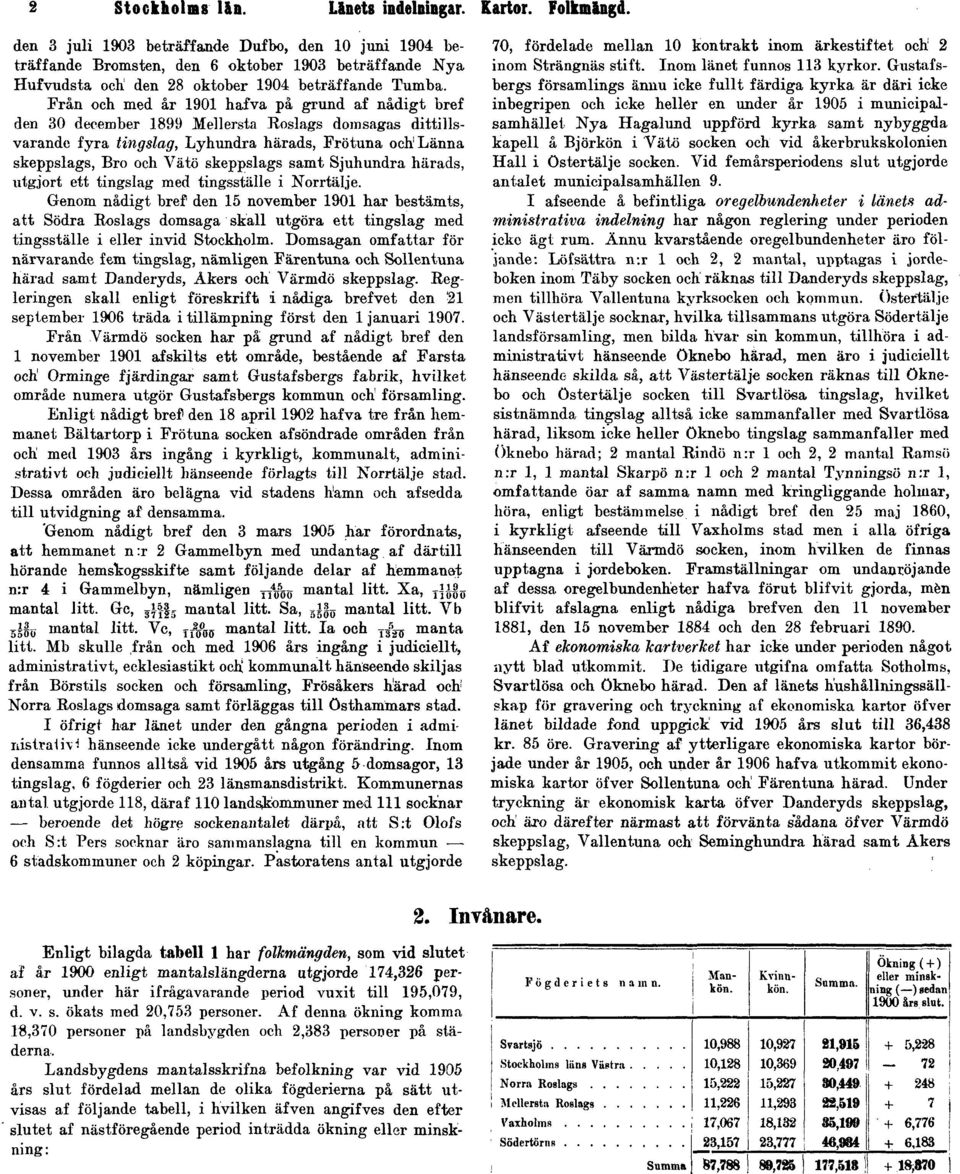 Från och med år 1901 hafva på grund af nådigt bref den 30 december 1899 Mellersta Roslags domsagas dittillsvarande fyra tingslag, Lyhundra härads, Frötuna ocbjlänna skeppslags, Bro och Vätö