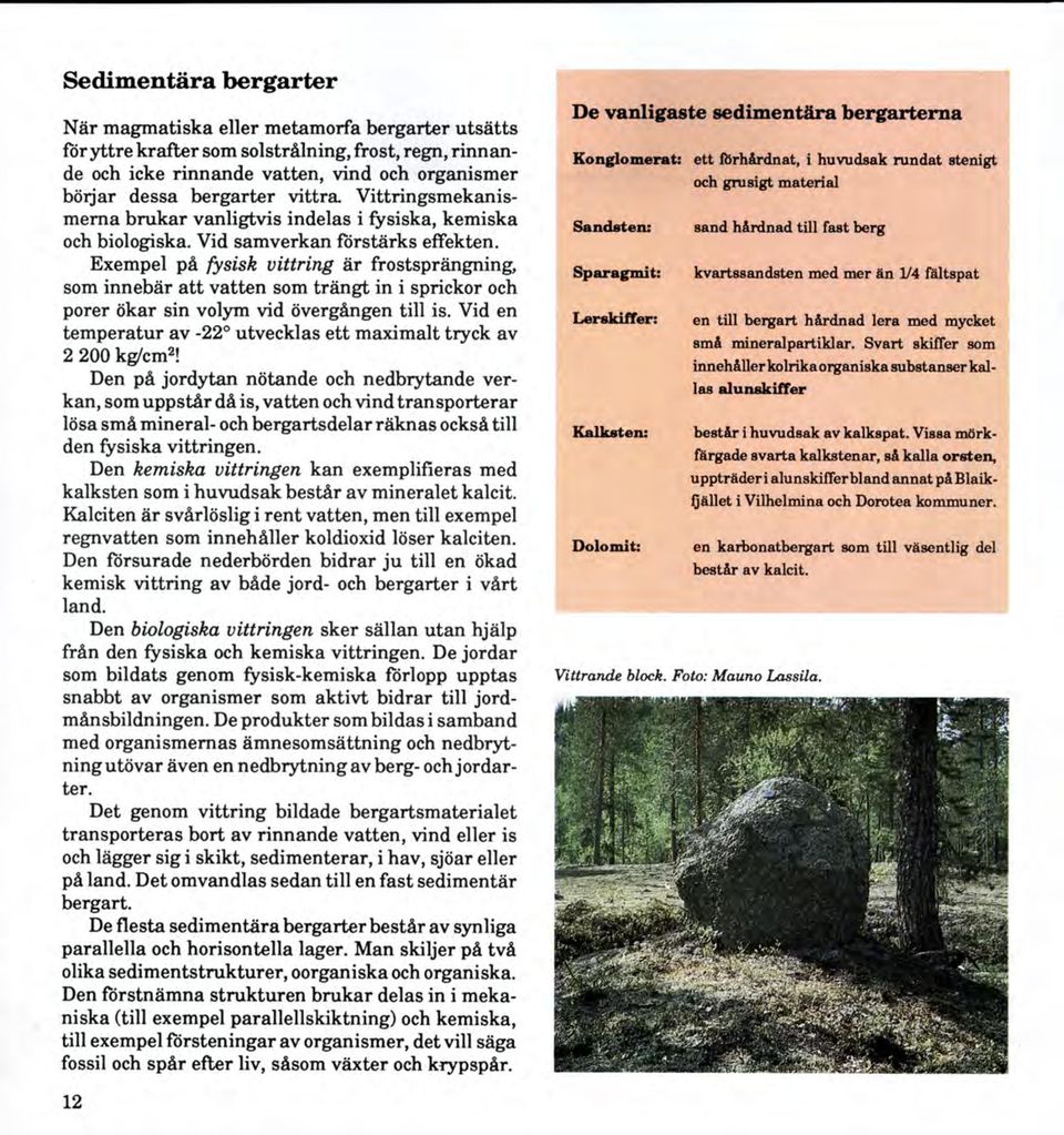 Exempel på fysisk vittring är frostsprängning, som innebär att vatten som trängt in i sprickor och porer ökar sin volym vid övergången till is.