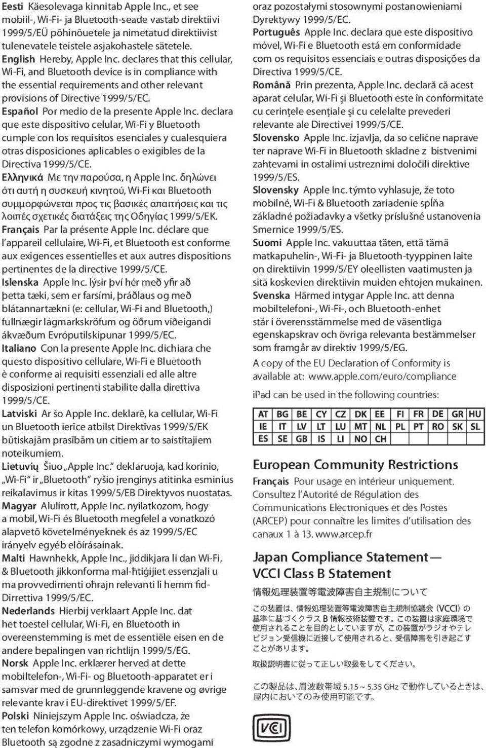 Español Por medio de la presente Apple Inc.