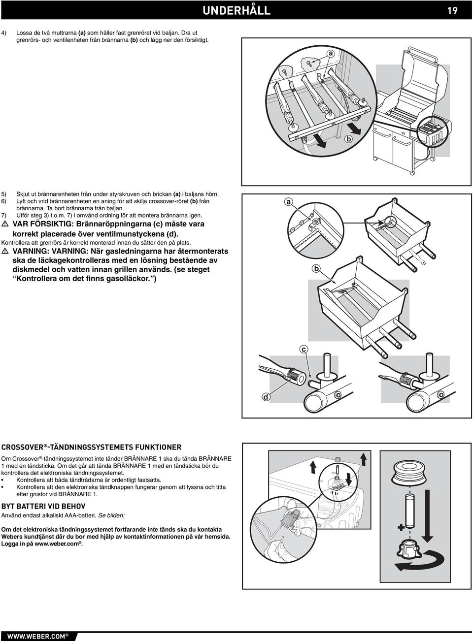 Ta bort brännarna från baljan. 7) Utför steg 3) t.o.m. 7) i omvänd ordning för att montera brännarna igen.