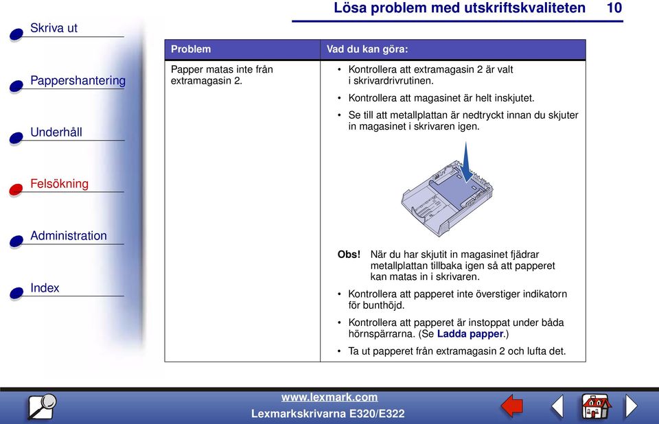 När du har skjutit in magasinet fjädrar metallplattan tillbaka igen så att papperet kan matas in i skrivaren.