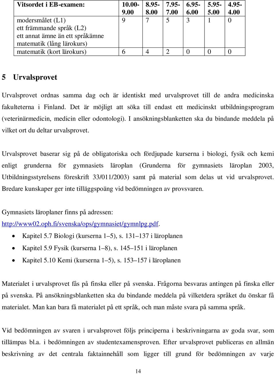 och är identiskt med urvalsprovet till de andra medicinska fakulteterna i Finland. Det är möjligt att söka till endast ett medicinskt utbildningsprogram (veterinärmedicin, medicin eller odontologi).
