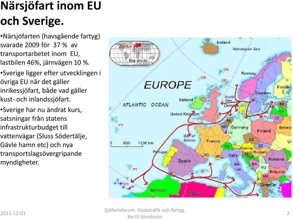%. Sverige ligger efter utvecklingen i övriga EU när det gäller inrikessjöfart, både vad gäller kust och