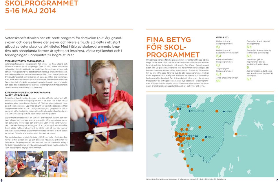 SVERIGES STÖRSTA FORSKARSKOLA Vetenskapsfestivalens skolprogram fick även i år fina vitsord och fortsätter därmed att få toppbetyg.