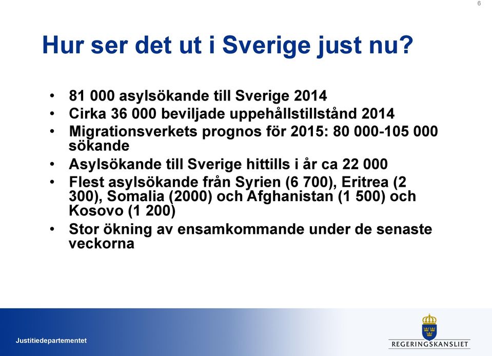 Migrationsverkets prognos för 2015: 80 000-105 000 sökande Asylsökande till Sverige hittills i år