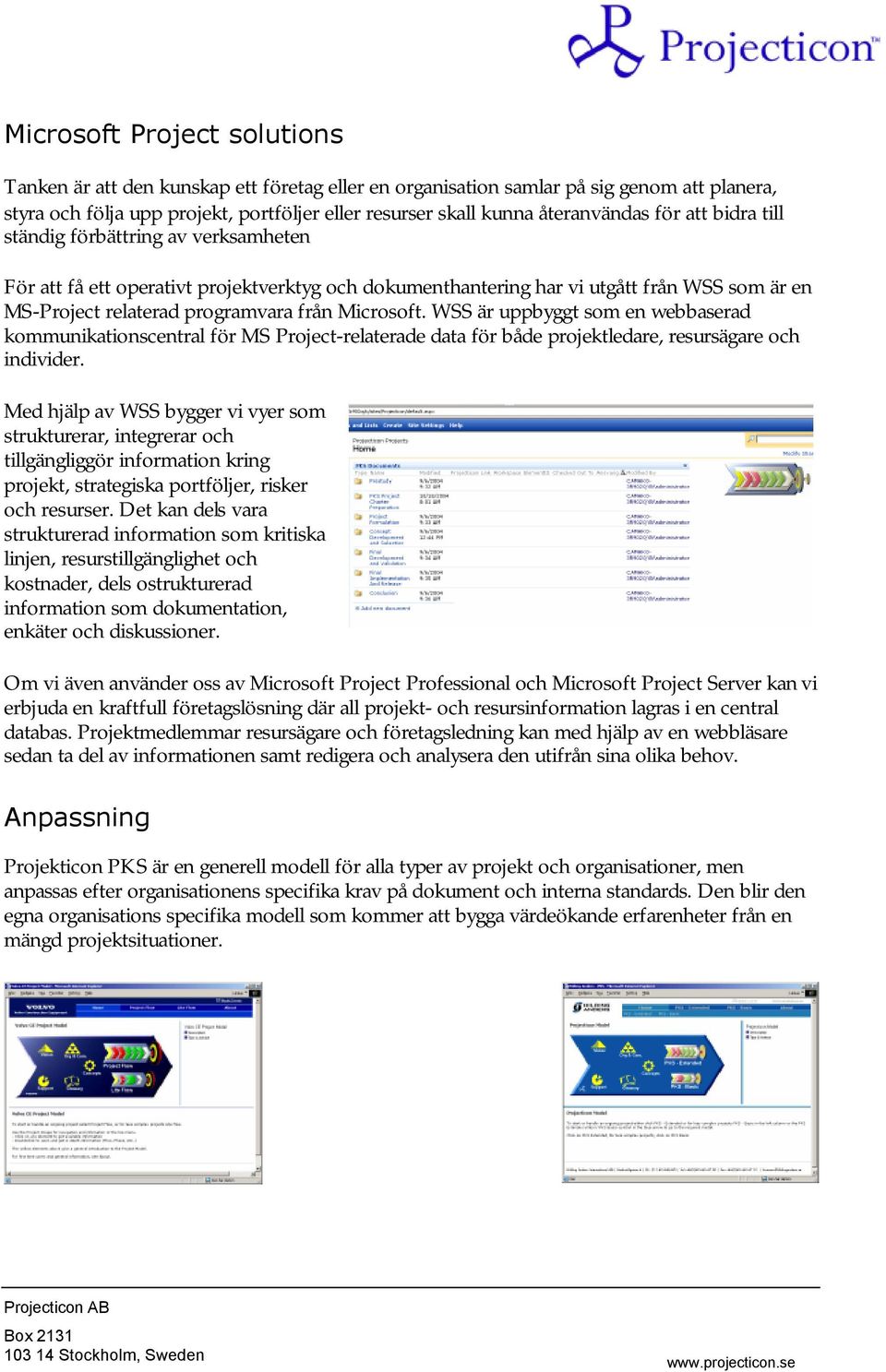 från Microsoft. WSS är uppbyggt som en webbaserad kommunikationscentral för MS Project-relaterade data för både projektledare, resursägare och individer.