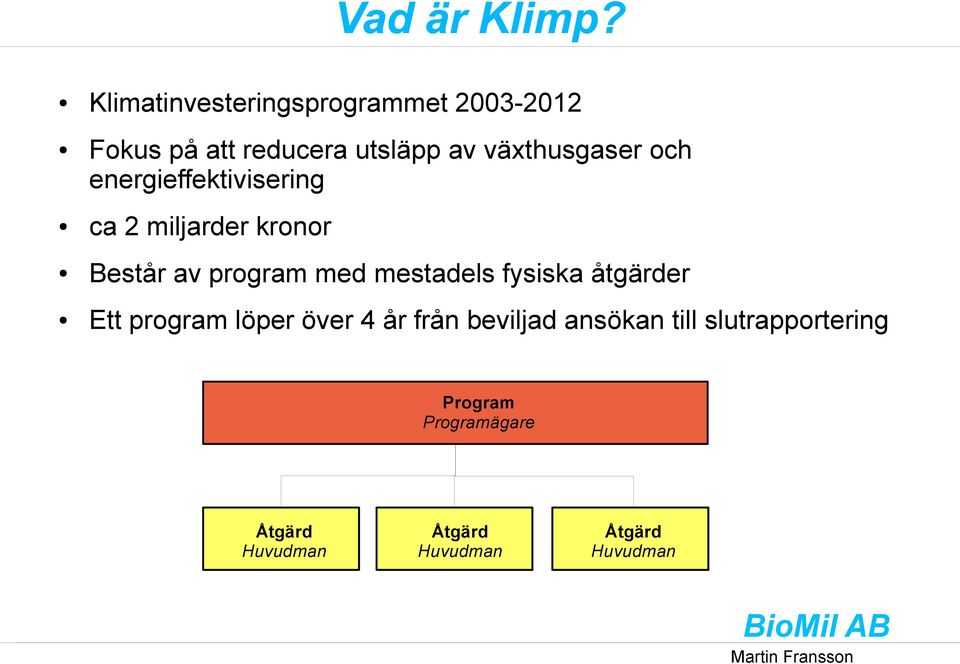 växthusgaser och energieffektivisering ca 2 miljarder kronor Består av program med