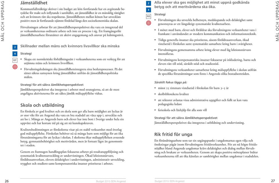 Förvaltningen arbetar för att jämställdhetsperspektivet ska vara en integrerad del av verksamheternas ordinarie arbete och inte en process i sig.
