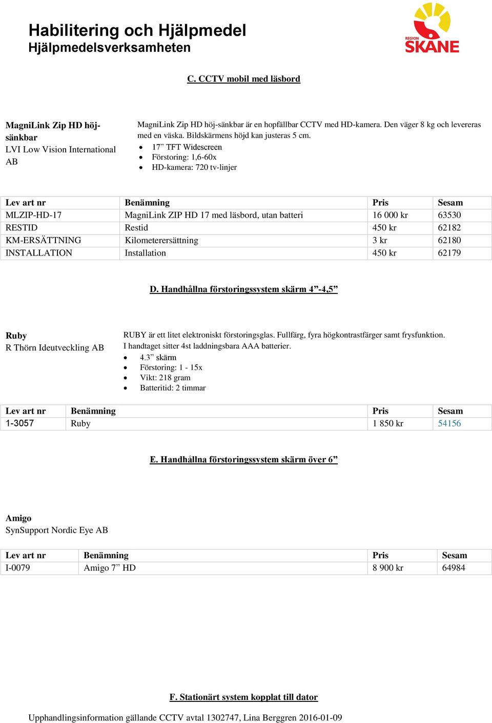 17 TFT Widescreen Förstoring: 1,6-60x HD-kamera: 720 tv-linjer MLZIP-HD-17 MagniLink ZIP HD 17 med läsbord, utan batteri 16 000 kr 63530 RESTID Restid 450 kr 62182 KM-ERSÄTTNING Kilometerersättning 3