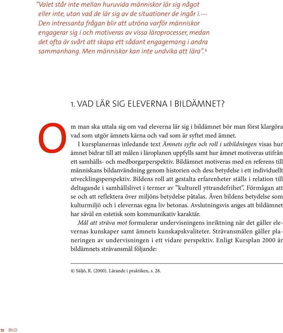 Men människor kan inte undvika att lära. 4 1. Vad lär sig eleverna i bildämnet?