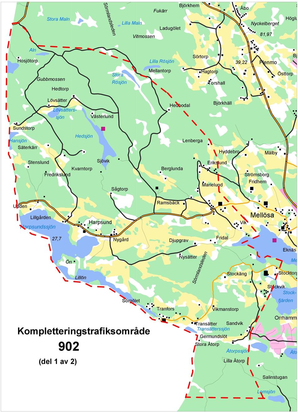 Erikslund Nysätter Tranfors Mellantorp Ladugölet Lilla Rösjön Rösjön Stora Harpsund Sörgölet Lillön Nygård Sågtorp Västerlund Hedsjön Sjövik Lövsätters- Fredrikslund Kvarntorp Hosjötorp Gubb Aln