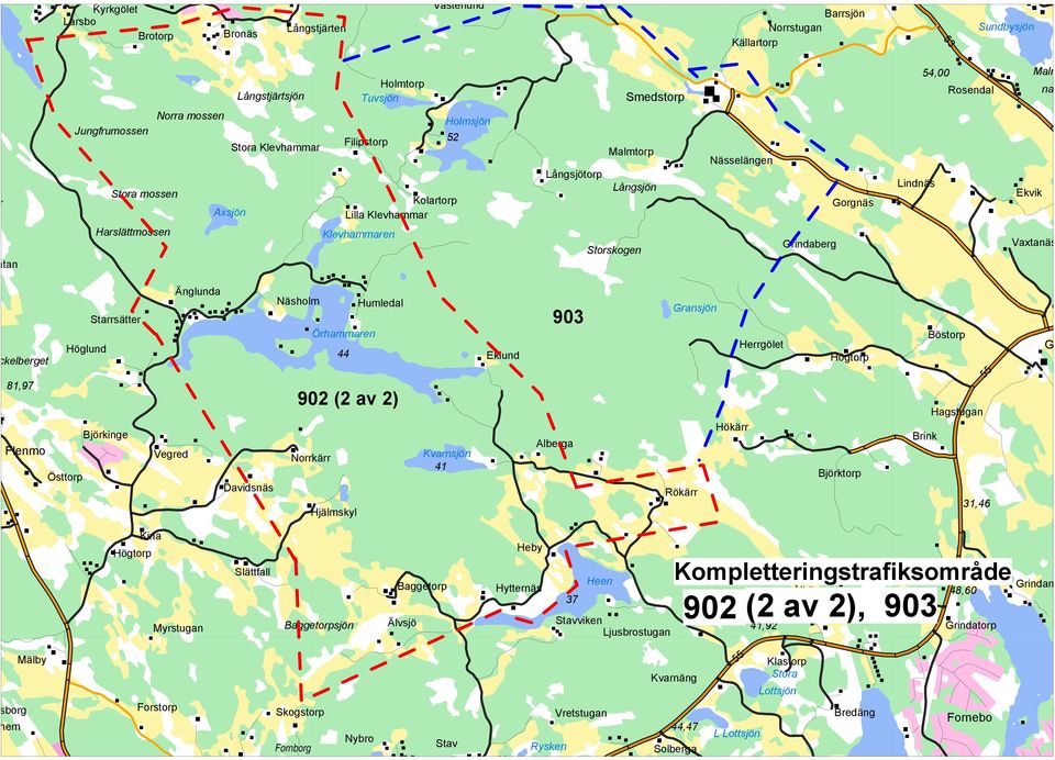 Höglund Starrsätter Änglunda Näsholm Humledal Örhammaren 44 Eklund 903 Gransjön Herrgölet Högtorp Böstorp G 81,97 Björkinge Flenmo Östtorp Vegred Davidsnäs 902 (2 av 2) Norrkärr Hjälmskyl Kvarnsjön