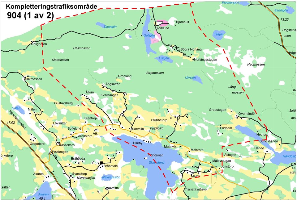 Kvarnängen Navesta Grönlund Ängsätter Sörvalla Ekeby Navestasjön Djupsjön Bråhovda Navestasjön Svenstorp Vik Tyskkrogen Sofielund Kässeltorp Aronstorp Bråhovda Lövsätter