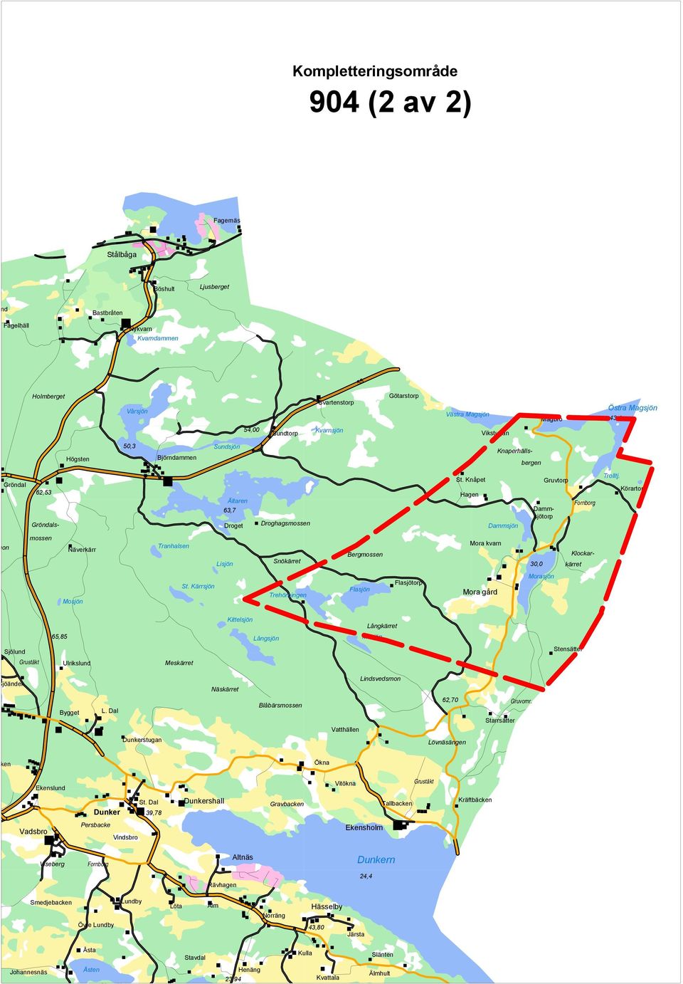 Körartorp mon Näverkärr Tranhalsen Lisjön Snökärret Berg Mora kvarn 30,0 Klockarkärret Mosjön St.