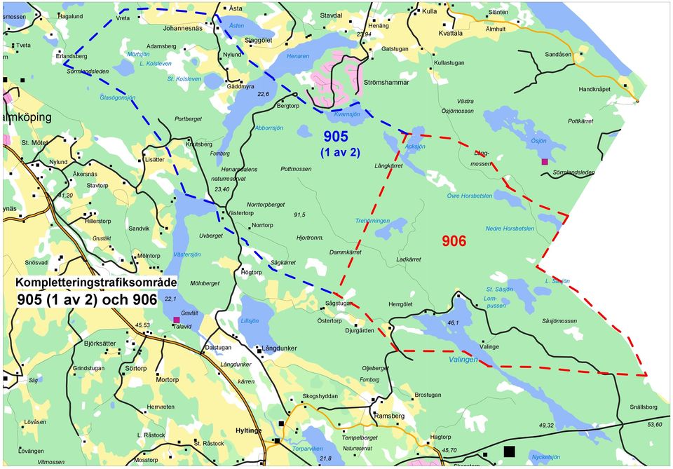 Mötet Ösjön Knutsberg Acksjön (1 av 2) Lång- Nylund Lisätter Långkärret Henaredalens Pott Åkersnäs Sörmlandsleden naturreservat Stavtorp 23,40 41,20 Övre Horsbetslen ynäs Norrtorpberget Västertorp