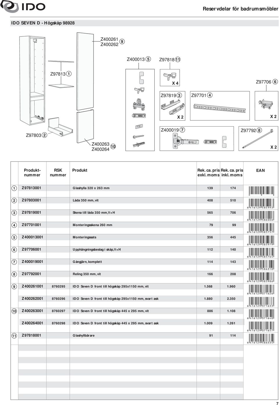 0 mm, vit 0 9 99 9 00 9 9 99 9 9 0 9 Z0000 09 IDO Seven D front till högskåp 9x0 mm, vit..90 9 9 Z0000 09 IDO Seven D front till högskåp 9x0 mm, svart ask.