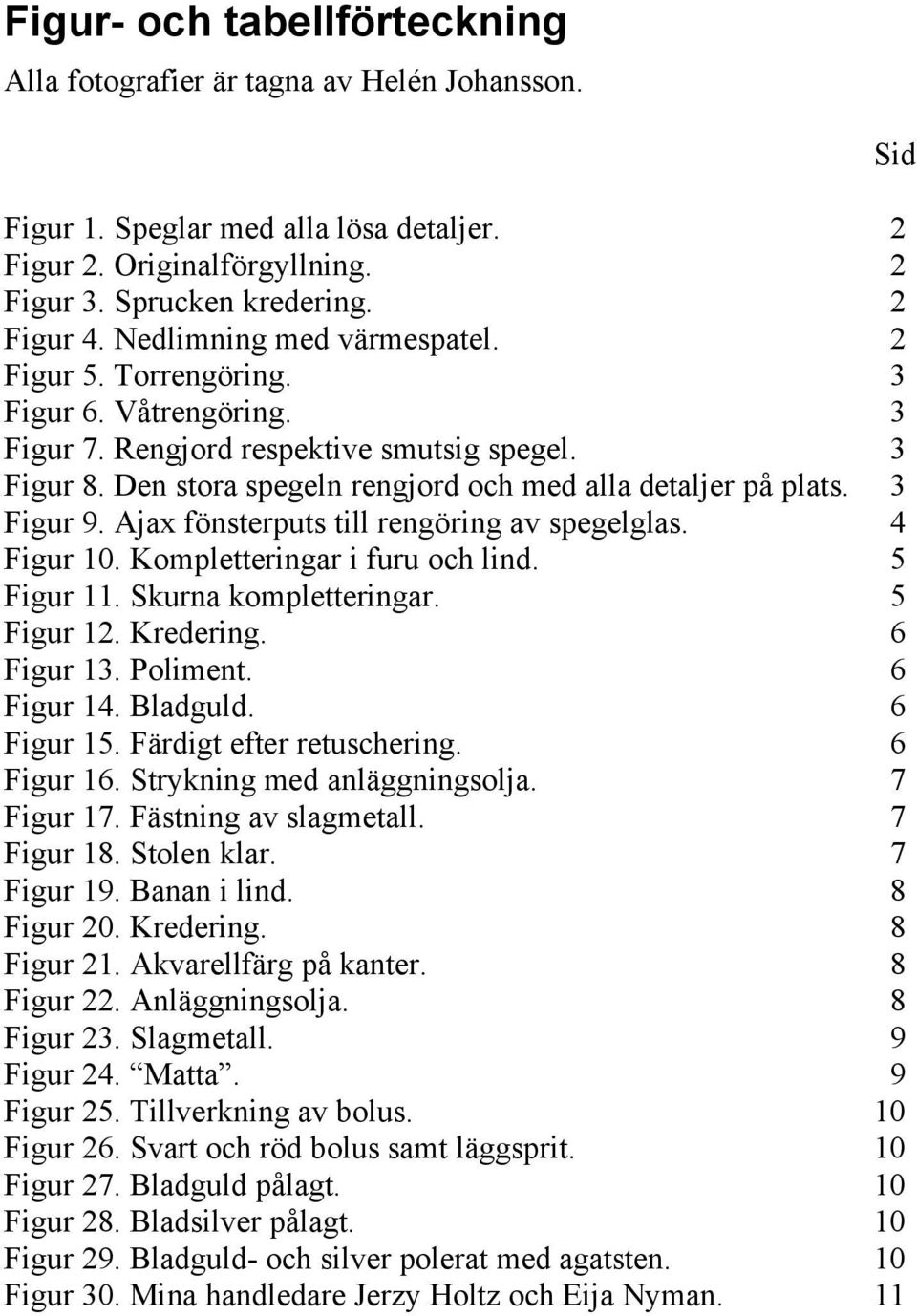 3 Figur 9. Ajax fönsterputs till rengöring av spegelglas. 4 Figur 10. Kompletteringar i furu och lind. 5 Figur 11. Skurna kompletteringar. 5 Figur 12. Kredering. 6 Figur 13. Poliment. 6 Figur 14.