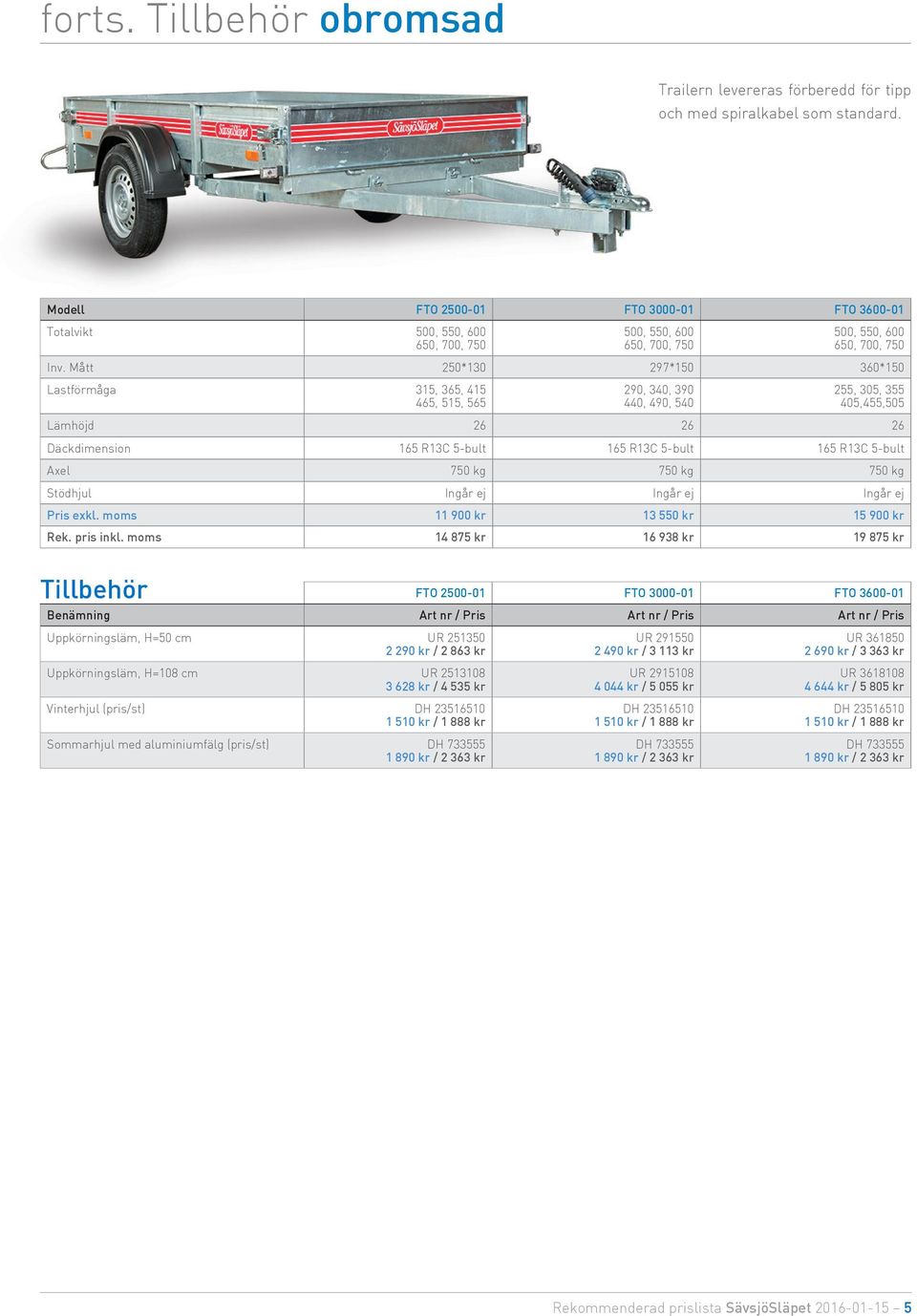 5-bult Axel 750 kg 750 kg 750 kg Stödhjul Ingår ej Ingår ej Ingår ej Pris exkl. moms 11 900 kr 13 550 kr 15 900 kr Rek. pris inkl.