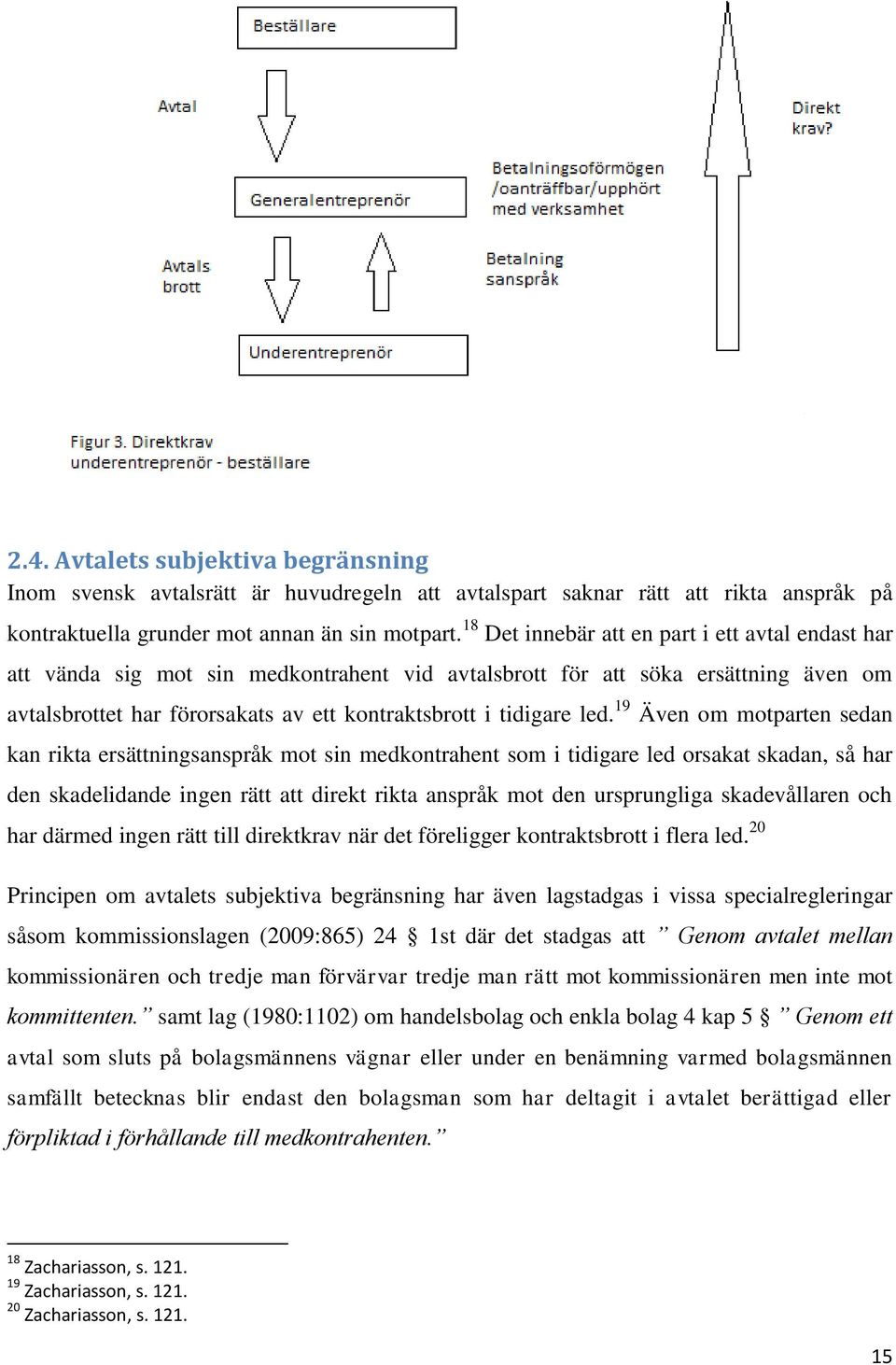 led. 19 Även om motparten sedan kan rikta ersättningsanspråk mot sin medkontrahent som i tidigare led orsakat skadan, så har den skadelidande ingen rätt att direkt rikta anspråk mot den ursprungliga