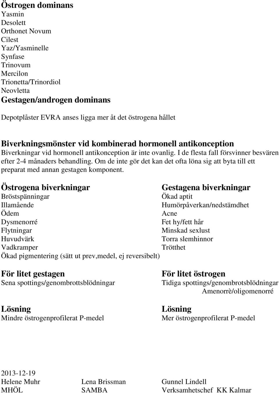 I de flesta fall försvinner besvären efter 2-4 månaders behandling. Om de inte gör det kan det ofta löna sig att byta till ett preparat med annan gestagen komponent.