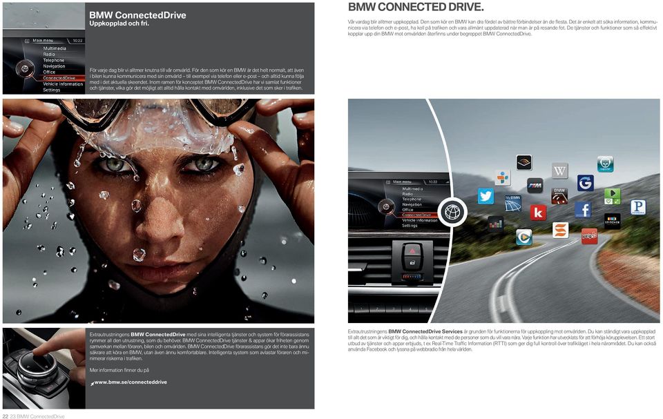 De tjänster och funktioner som så effektivt kopplar upp din BMW mot omvärlden återfinns under begreppet BMW ConnectedDrive. För varje dag blir vi alltmer knutna till vår omvärld.