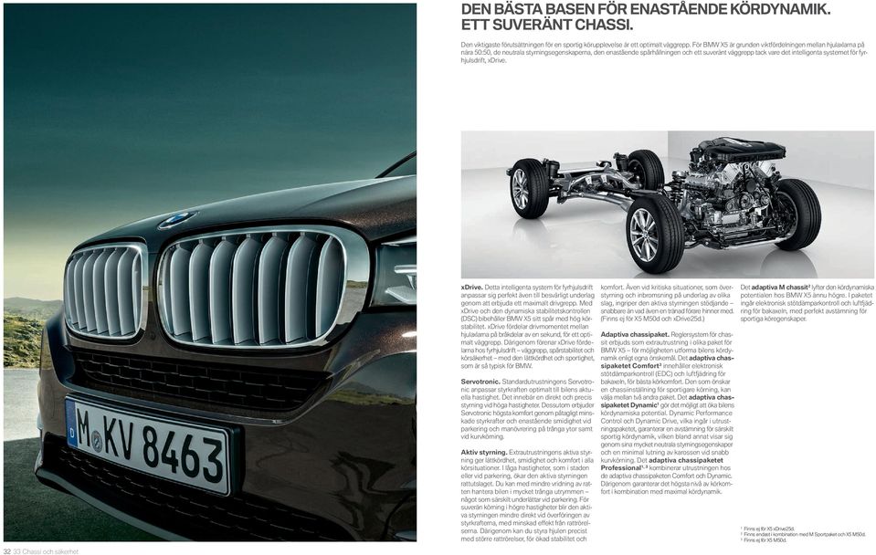fyrhjulsdrift, xdrive. 32 33 Chassi och säkerhet xdrive. Detta intelligenta system för fyrhjulsdrift anpassar sig perfekt även till besvärligt underlag genom att erbjuda ett maximalt drivgrepp.