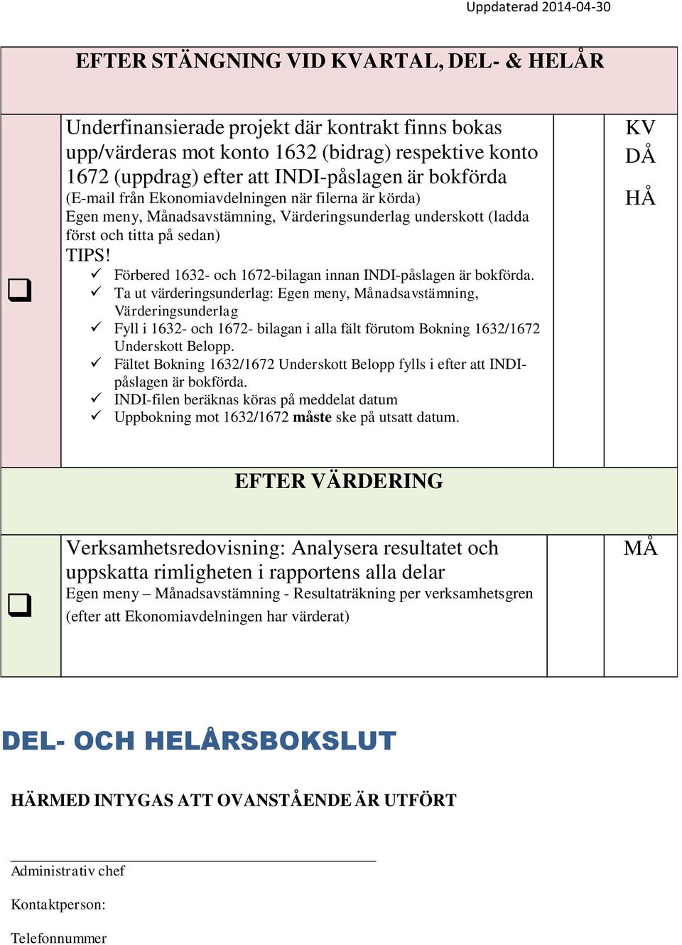 Förbered 1632- och 1672-bilagan innan INDI-påslagen är bokförda.