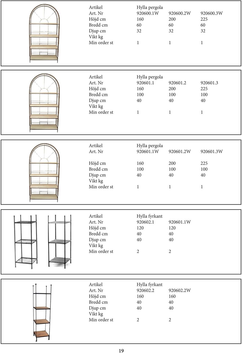 3 Höjd cm 160 200 225 100 100 100 40 40 40 1 1 Hylla pergola Art. Nr 920601.1W 920601.2W 920601.
