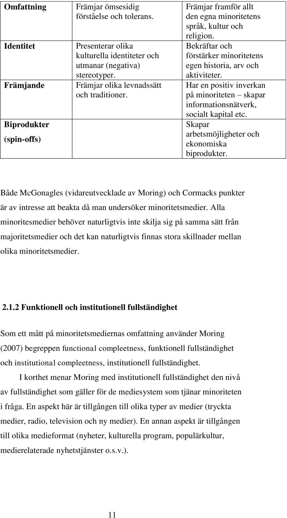 Har en positiv inverkan på minoriteten skapar informationsnätverk, socialt kapital etc. Skapar arbetsmöjligheter och ekonomiska biprodukter.