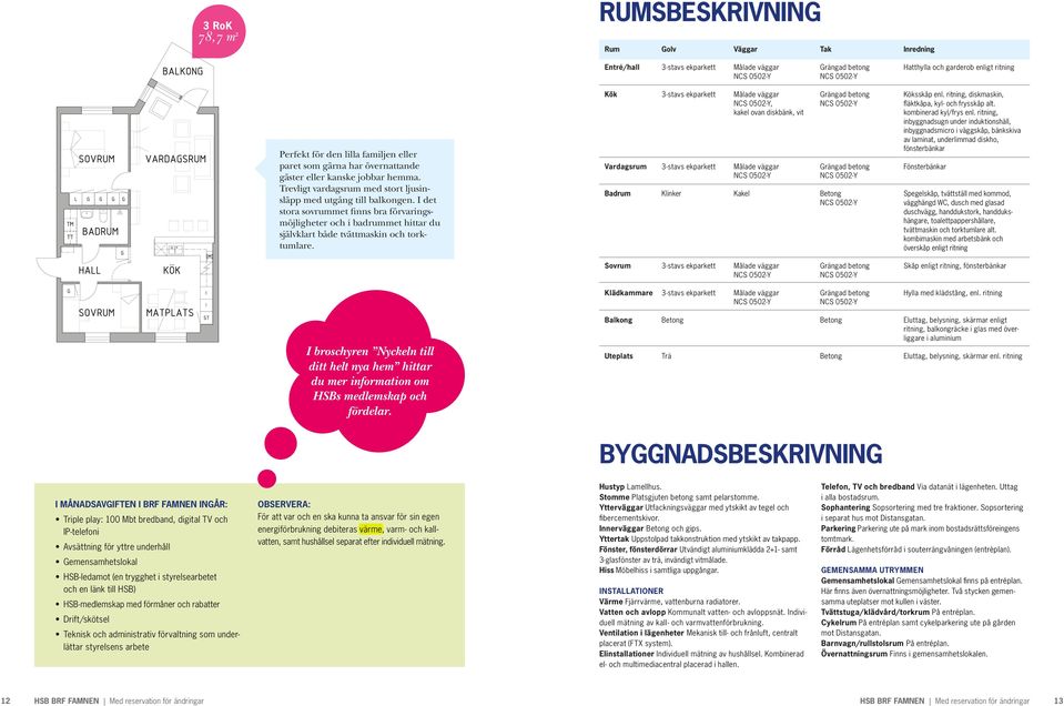 I det stora sovrummet finns bra förvaringsmöjligheter och i badrummet hittar du självklart både tvättmaskin och torktumlare. Kök 3-stavs ekparkett Målade väggar Grängad betong Köksskåp enl.