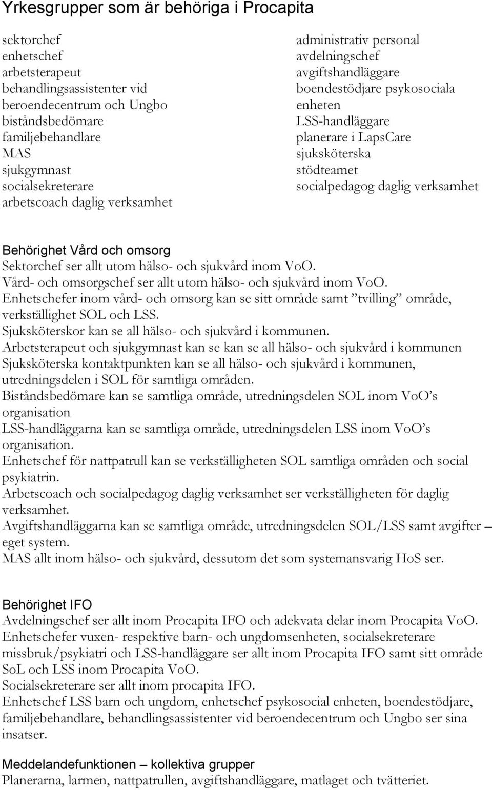 daglig verksamhet Vård och omsorg Sektorchef ser allt utom hälso- och sjukvård inom VoO. Vård- och omsorgschef ser allt utom hälso- och sjukvård inom VoO.